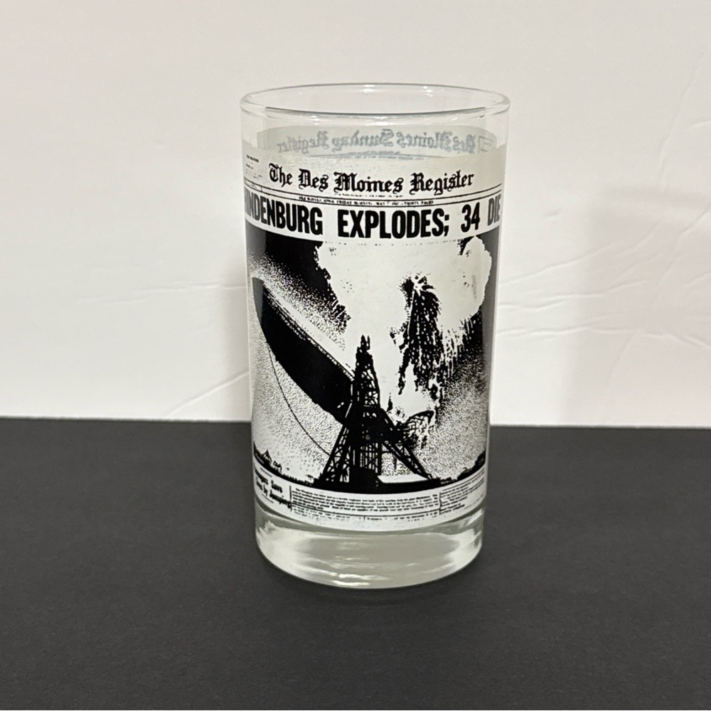 Vintage Des Moines Register Headlines Hindenburgh Explodes Lindbergh-Paris Glass